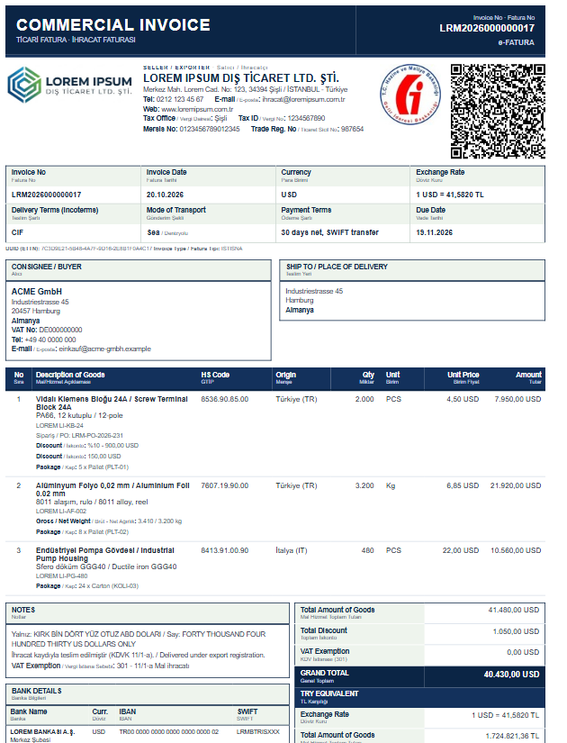 F17 · Export Modern (Commercial Invoice)