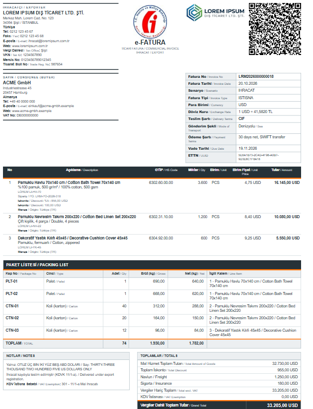 F18 · Export with Packing List