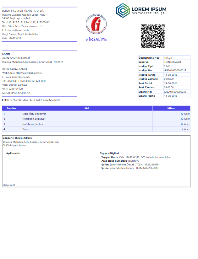I02 · e-Despatch Corporate